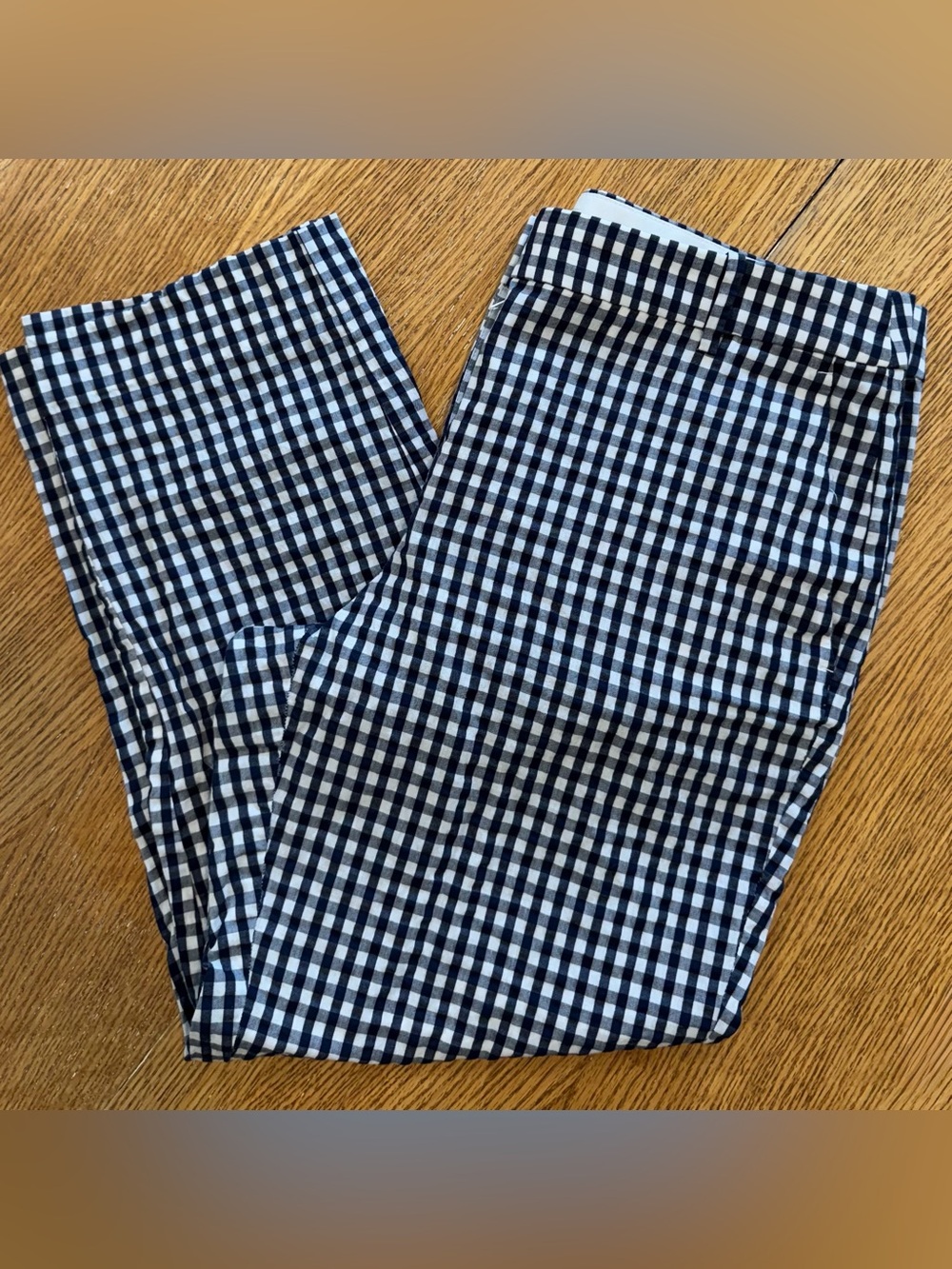 J. Crew Navy and White Gingham Cropped Pants